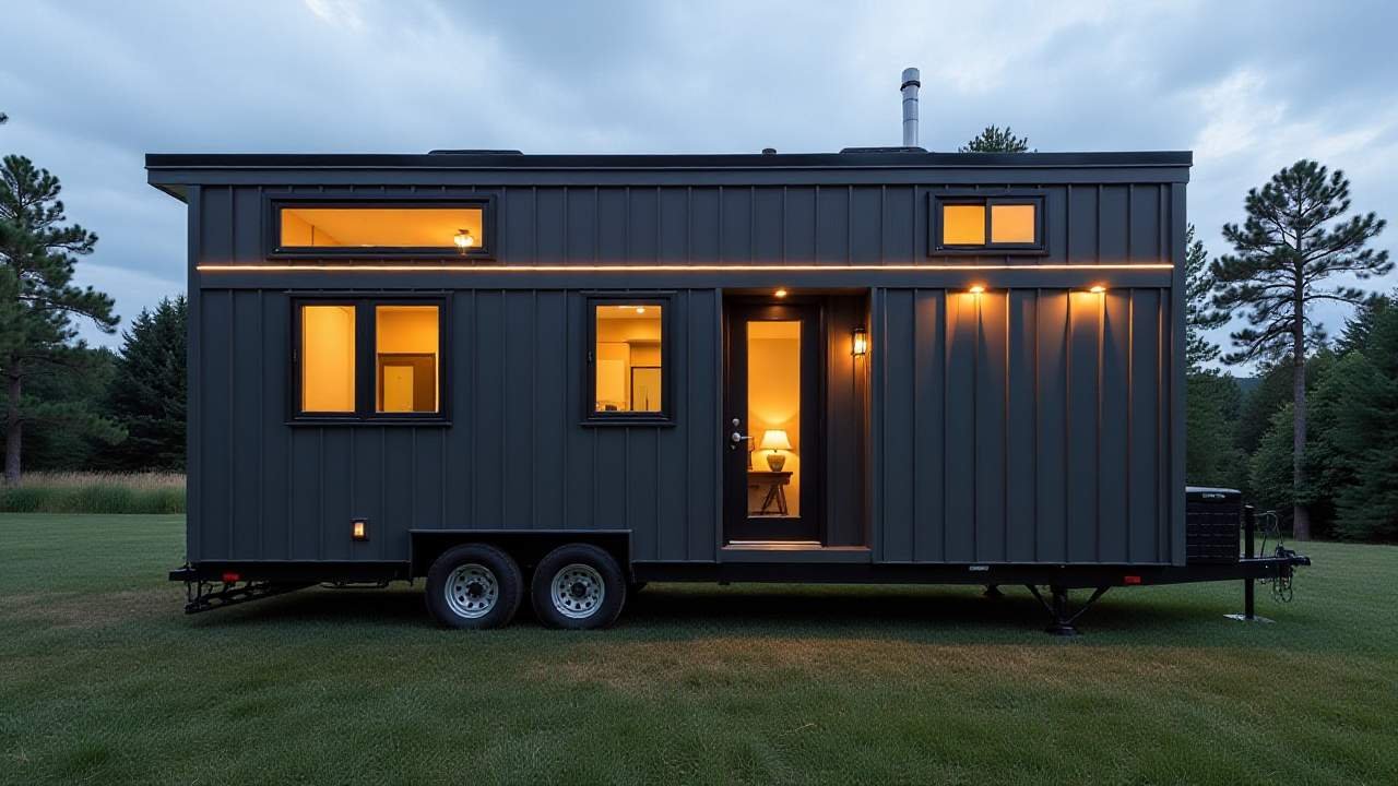 Sleek Black Capsule Tiny Home - High-Tech Living with Modern Flair
