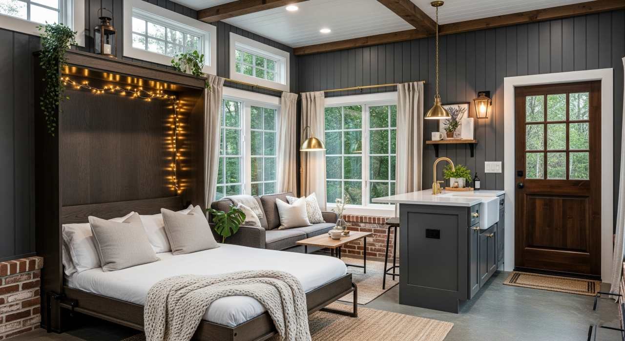 The Urban Loft Tiny Home – Industrial Chic with Transformable Zones interior