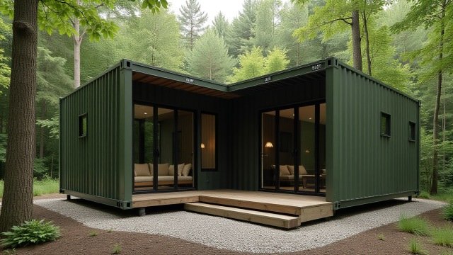 Forest Green V-Crate Cabin - Modern Container Living in Nature