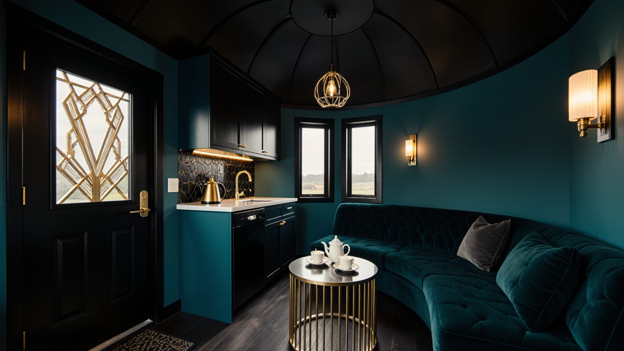 Art Deco Glam Pod – Geometric Opulence interior