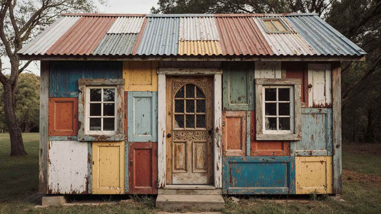 Rainbow Patchwork Retreat - Bohemian Tiny Home Featuring Salvaged Doors & Colorful Panels