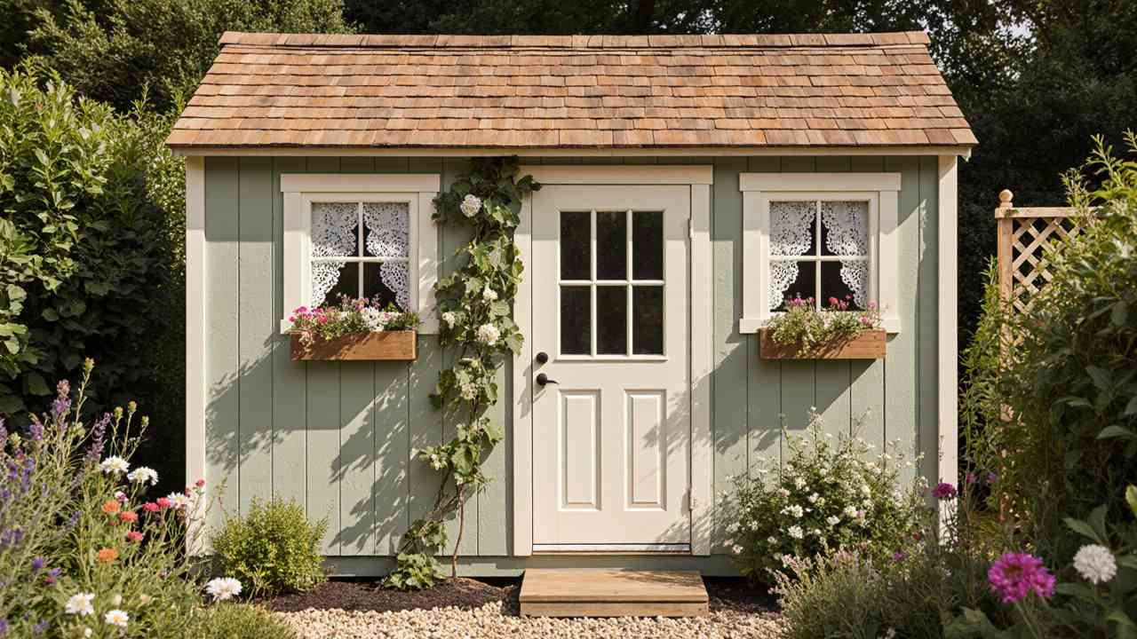 Sage Green Bohemian Haven - Garden Retreat Shed with Cottage Charm