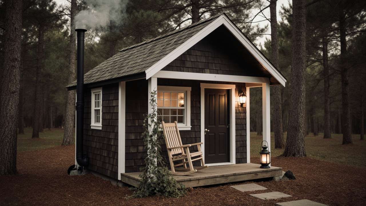Charcoal Shingle Literary Hideaway - Cabin-Core Reading Nook for Book Lovers