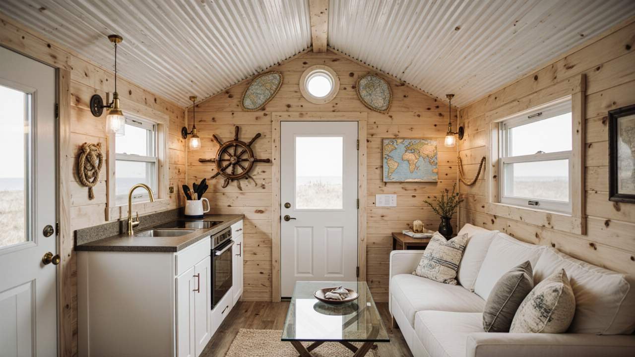 Coastal Cedar Beach Cabin interior