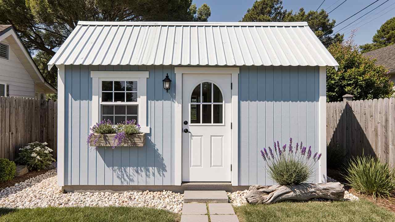 Powder Blue Seaside Sanctuary - Writing Shed with Coastal Cottage Charm