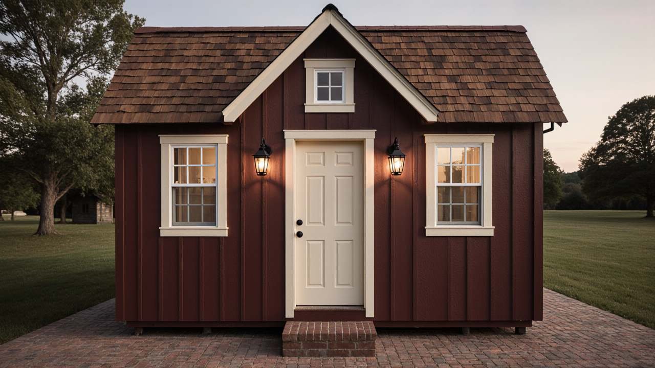 Barn Red & Cream Colonial Haven - Homestead Micro Cabin