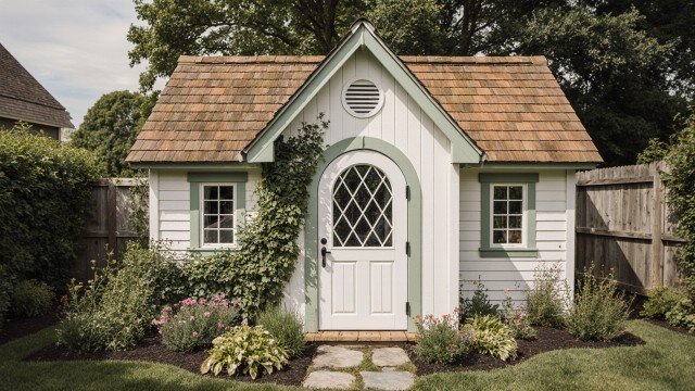 Sage Green & Rose Cottage Hideaway - Cottagecore Shed with Fairy Tale Magic