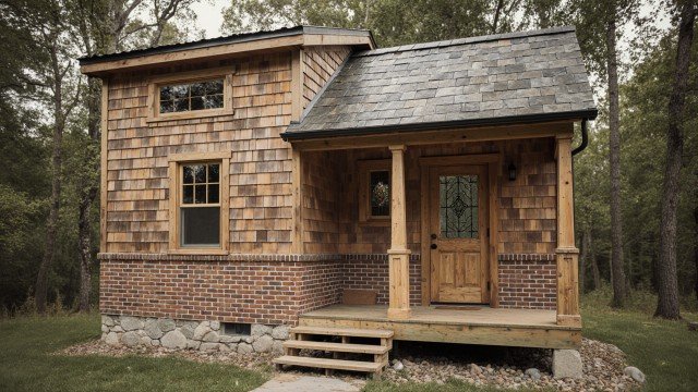 Heritage Charm Cottage - Craftsman Revival Tiny Home from Salvaged Shingles & Brick