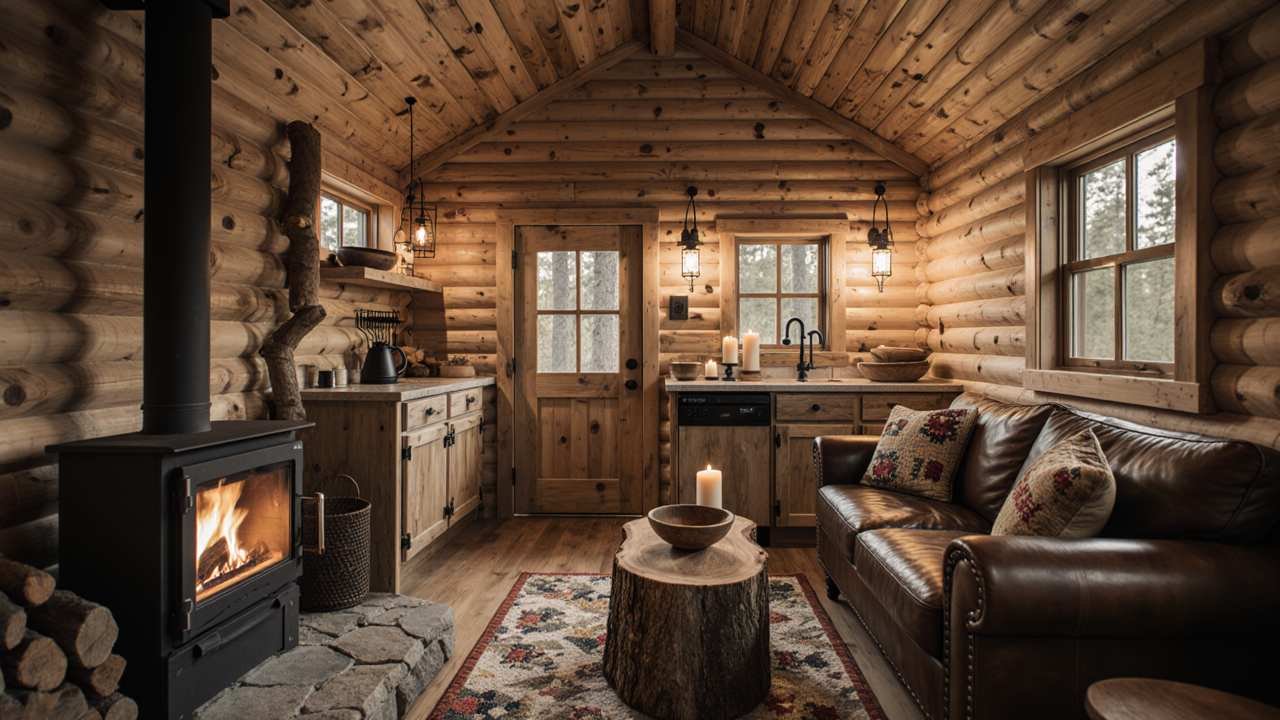 Frontier Log Micro Cabin interior