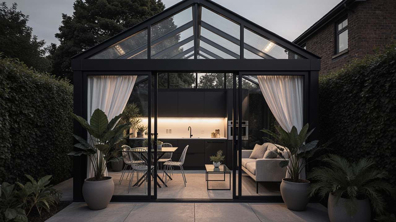 Modern Steel Conservatory Studio - Glass Greenhouse Shed Suite