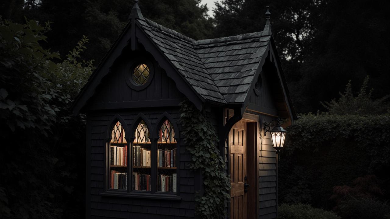 Ebony Gothic Reading Sanctuary - Dark Romance Library for Enchanted Literary Escape