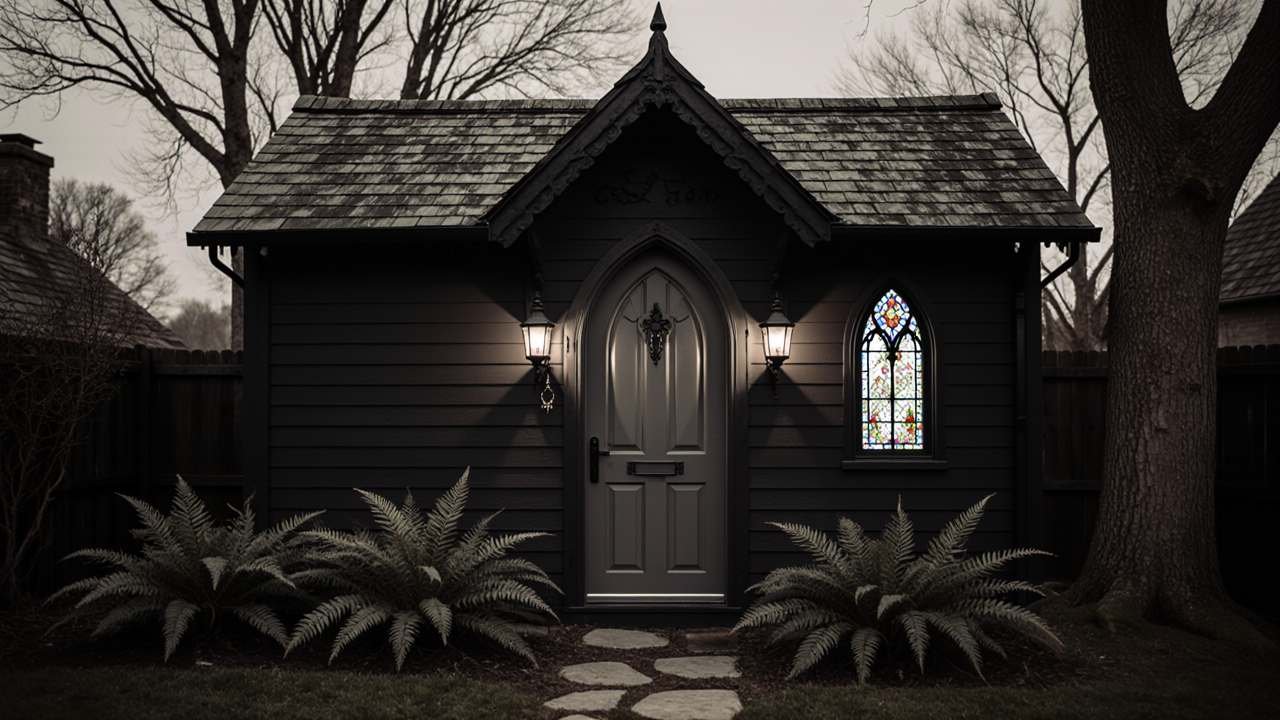 Charcoal Gothic Cathedral Shed - Dark Literary Escape for Mystery Writers
