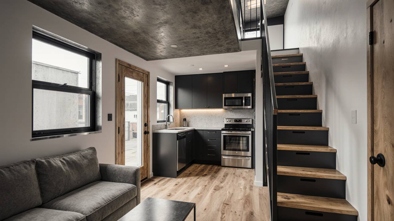 Industrial Urban Loft – Compact Steel Box interior