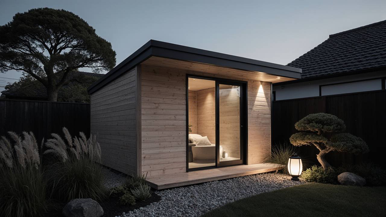 Charcoal & Cedar Sanctuary Pod - Japandi Meditation Shed for Modern Mindfulness
