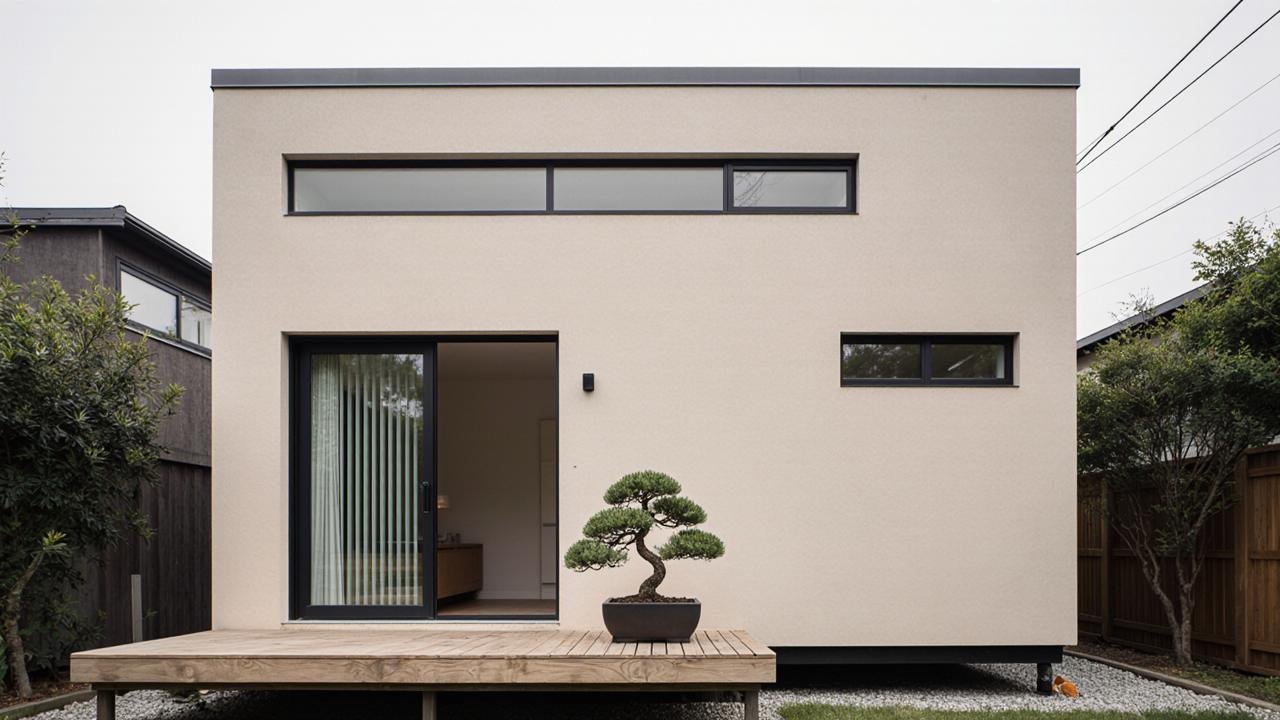 Warm Beige Zen Cube & Wood Accents - Japandi Calm Minimalism
