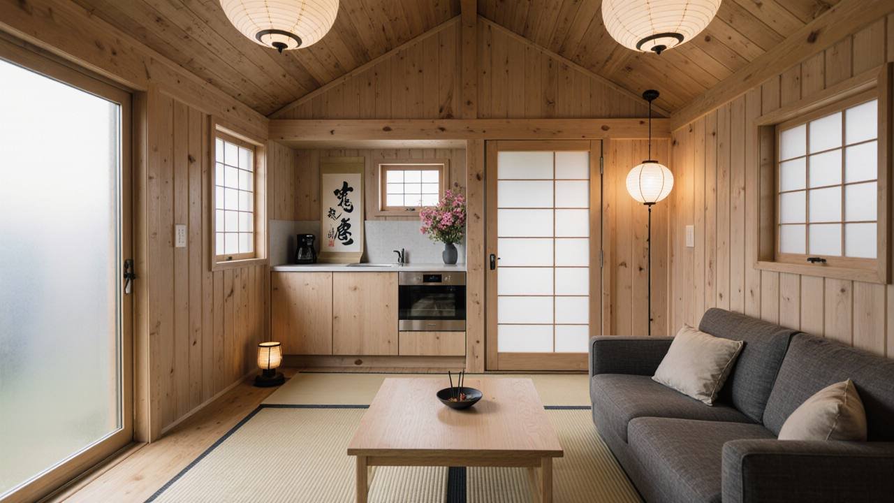 Japanese Teahouse-Inspired Micro Cabin interior