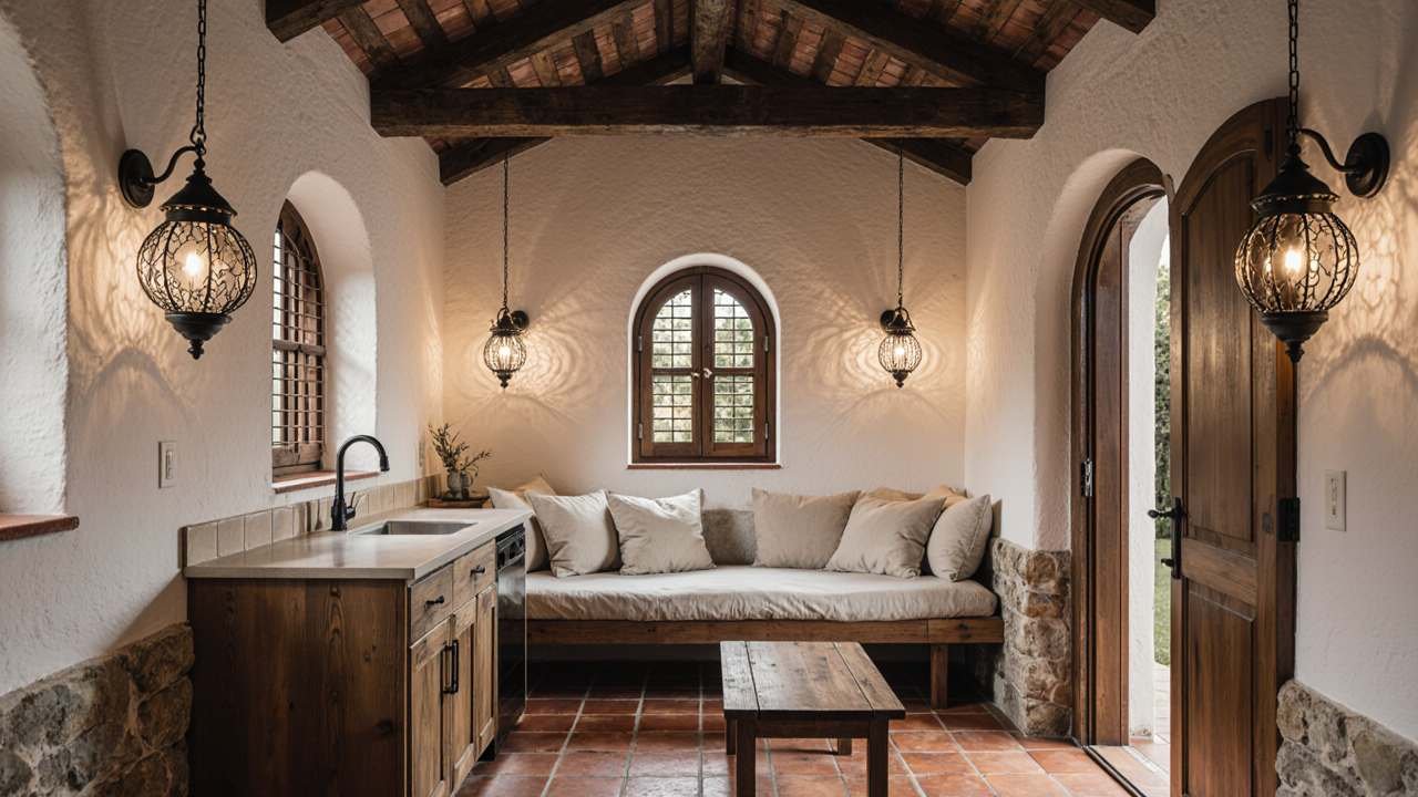 Mediterranean Shed – Warm Stone & Tile Retreat interior