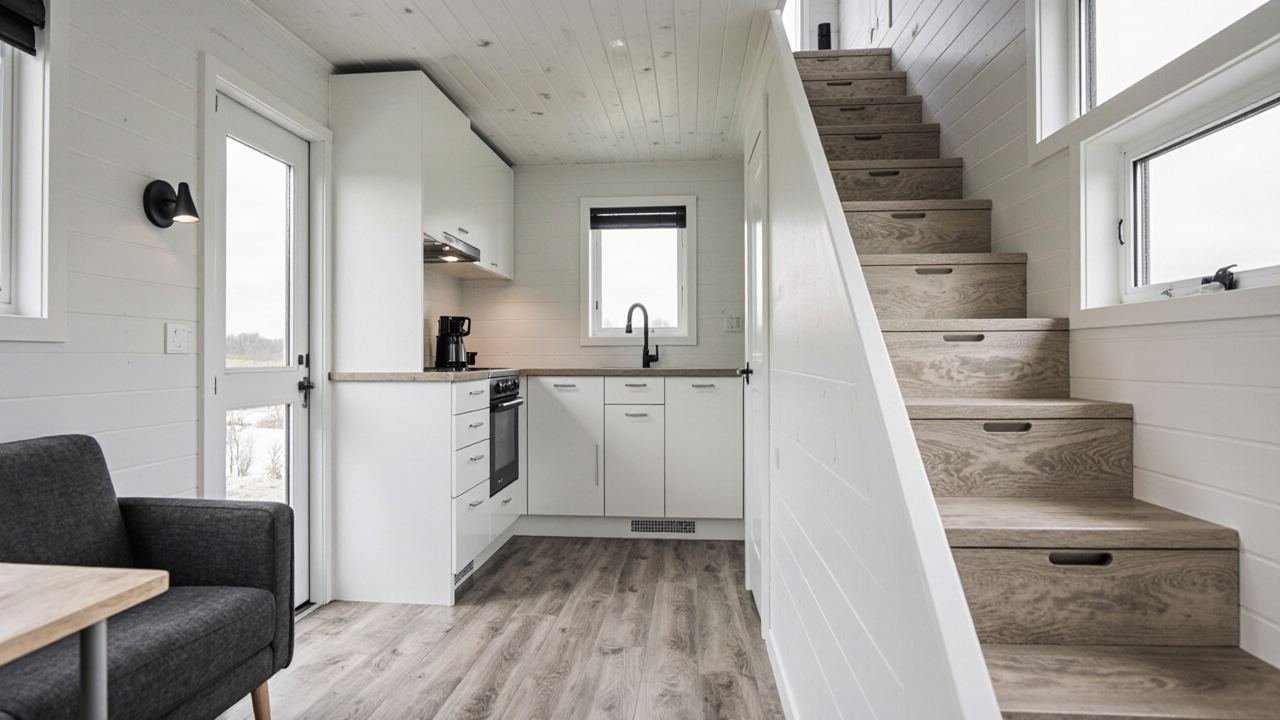 Mid-Century Modern - Contemporary two-story tiny home interior