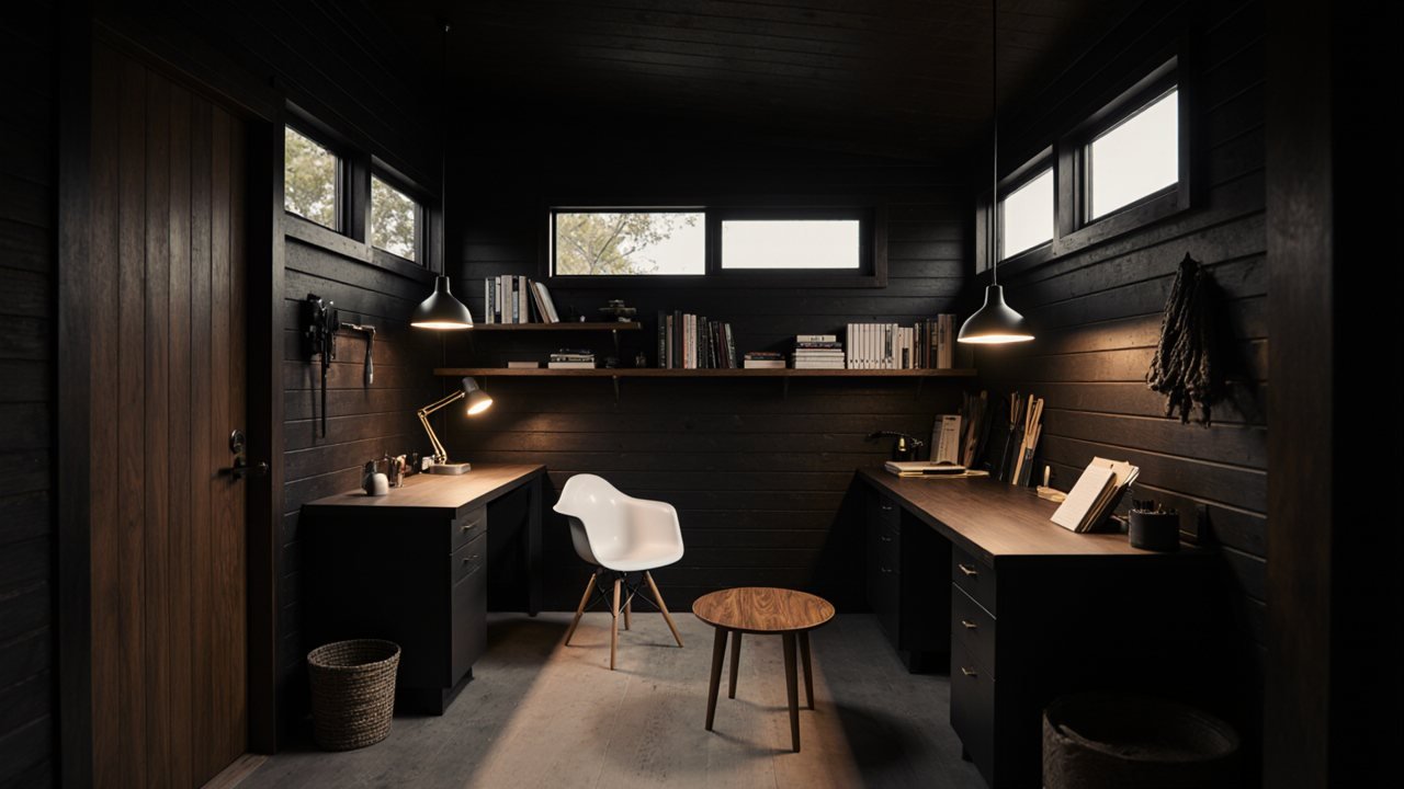 Mid-Century Modern Workshop Shed interior