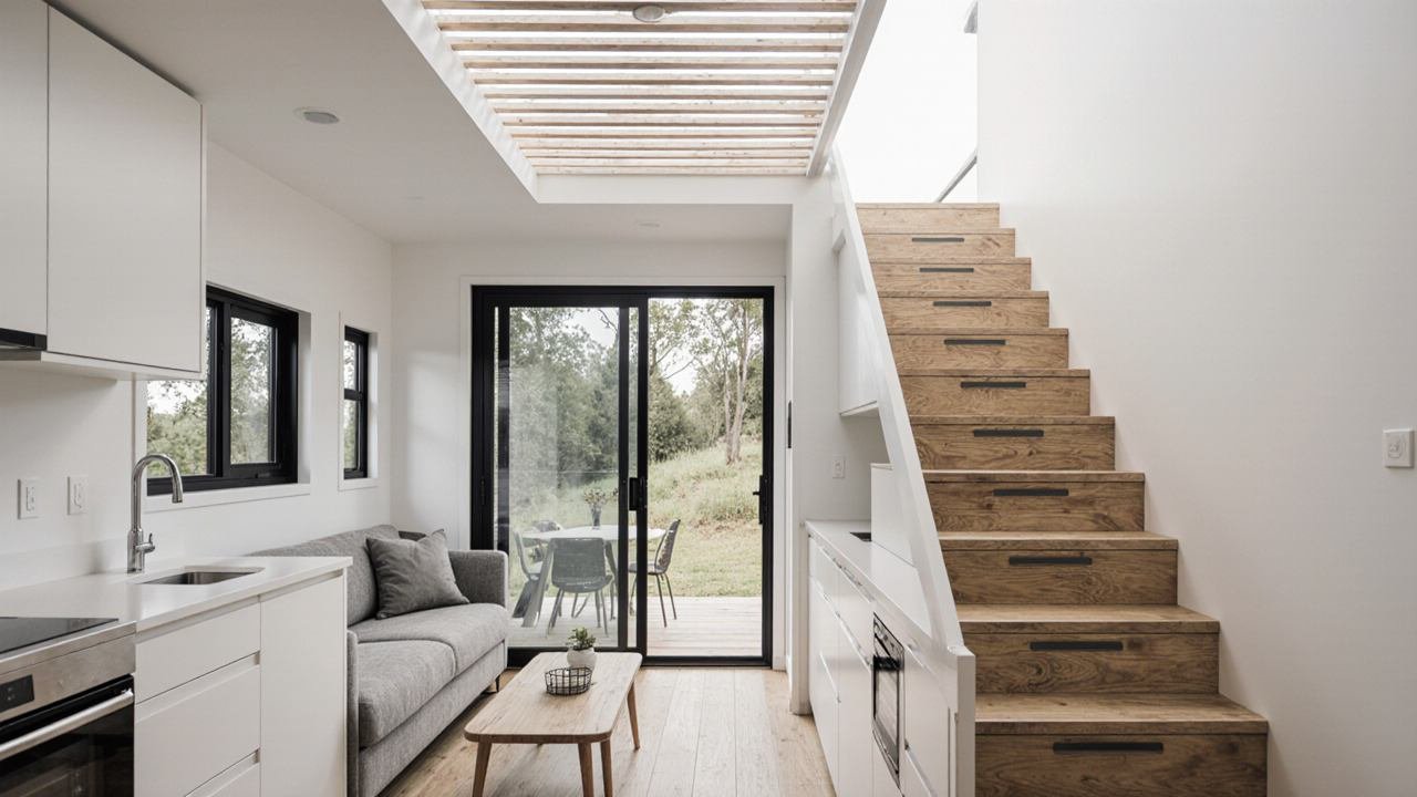 Minimalist Box Design – Compact Modern Two-Story Tiny Home interior