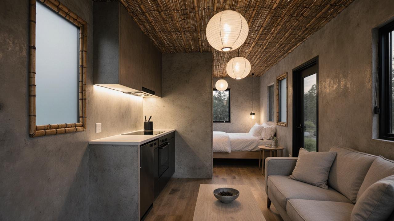 Minimalist Zen – Tiny Home from Salvaged Concrete and Bamboo interior