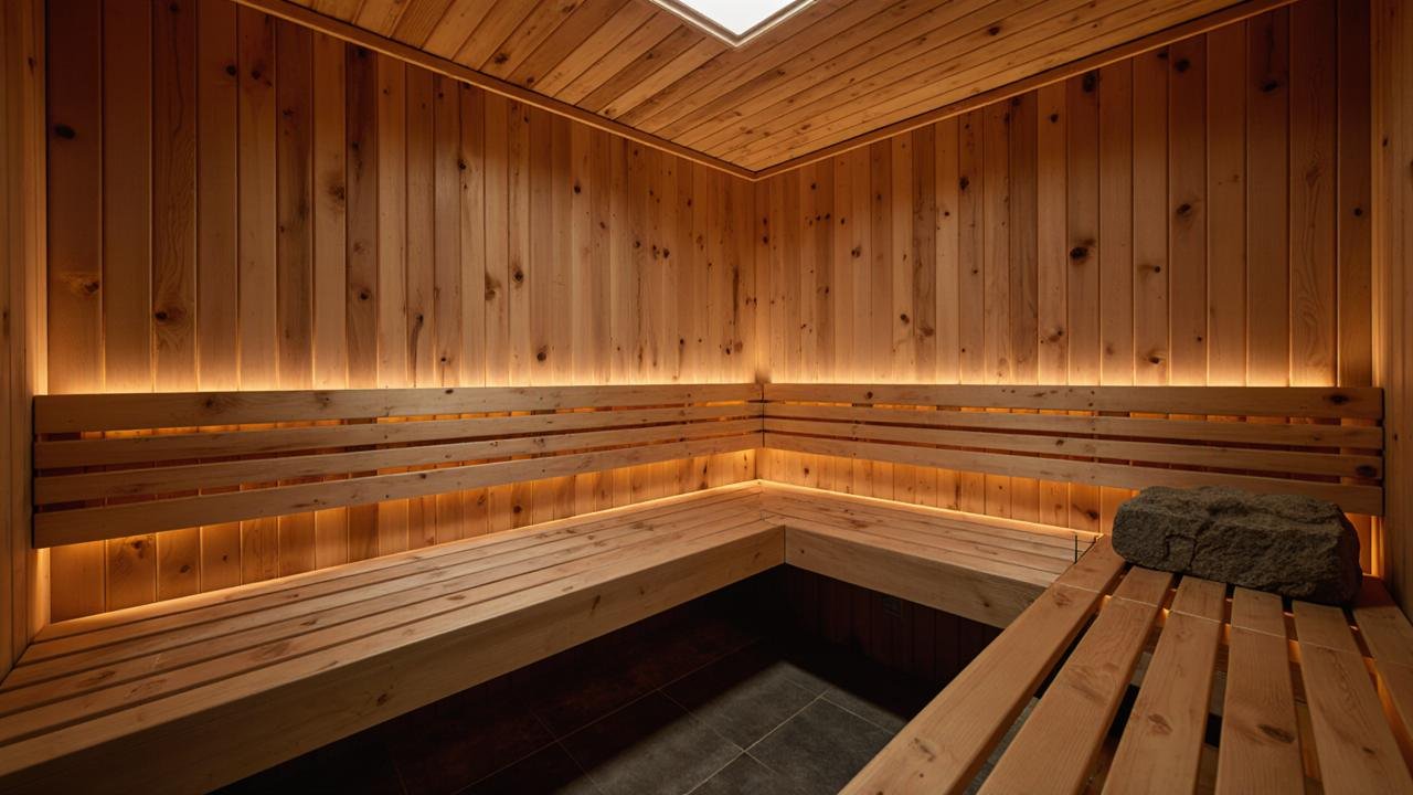 Modern Rustic Sauna Shed interior
