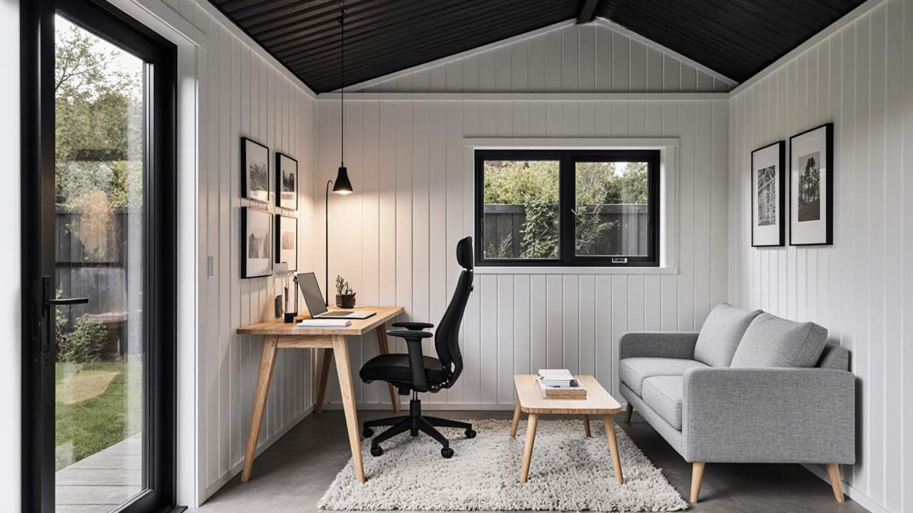 Modern Scandinavian Garden Office Shed interior