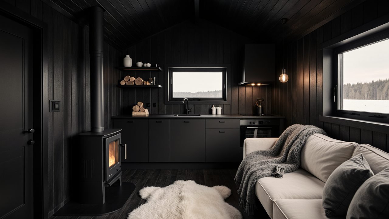 Nordic Black Timber Micro Cabin interior