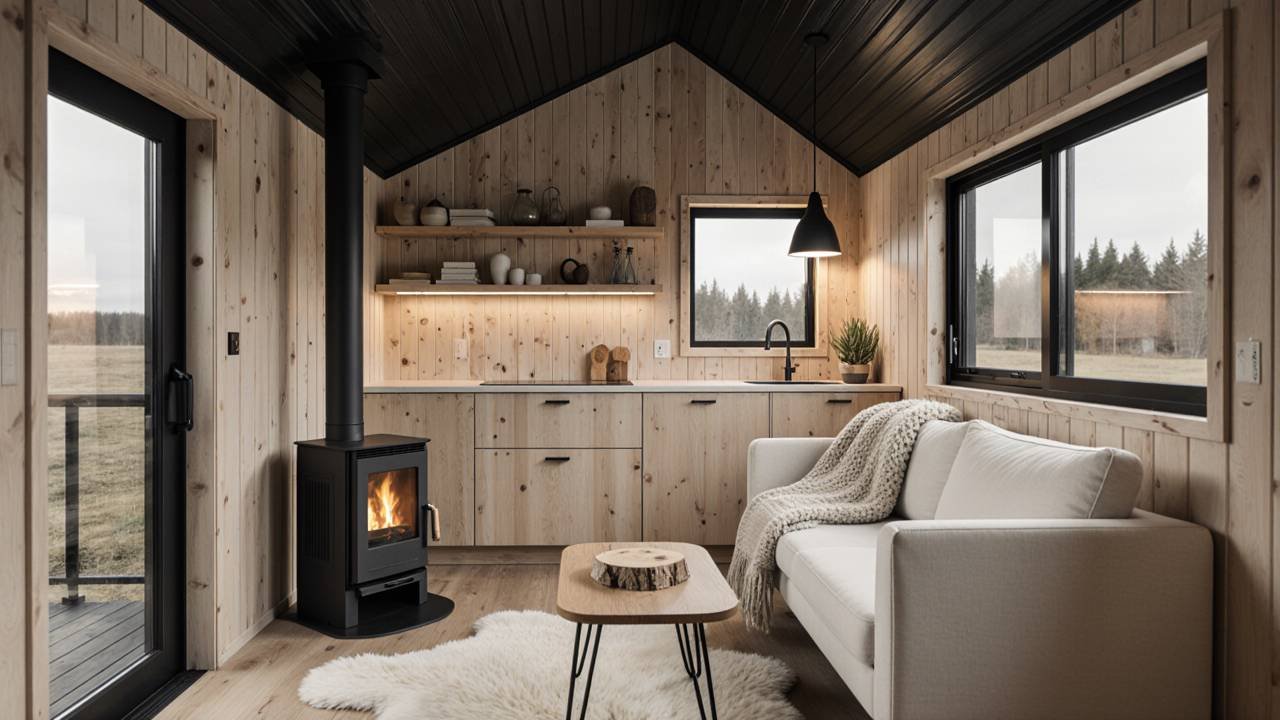 Nordic Minimalist Micro Cabin interior