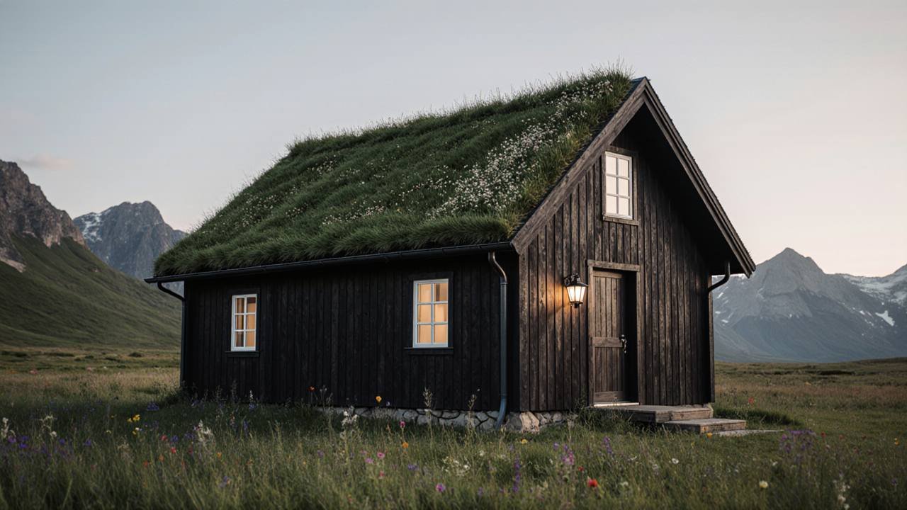 Charcoal Sod-Roof Sanctuary - Nordic Turf-Roof Cabin in Alpine Meadows