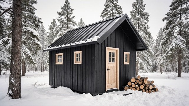Coal Black & Pine Gold Winter Fortress - Nordic Wilderness Shed Built for Extreme Weather