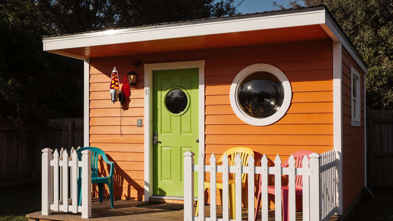 Tangerine & Lime Groove Cave - Retro 70s Vinyl Lounge Shed for Budget Audiophiles