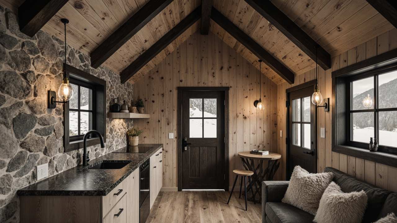 Rustic Alpine Cabin Prefab Shed Conversion interior