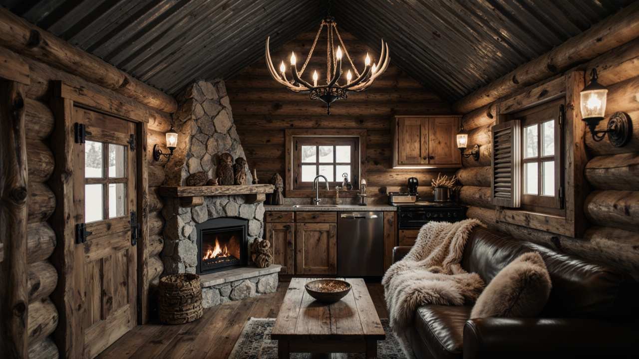 Rustic Alpine Hut interior