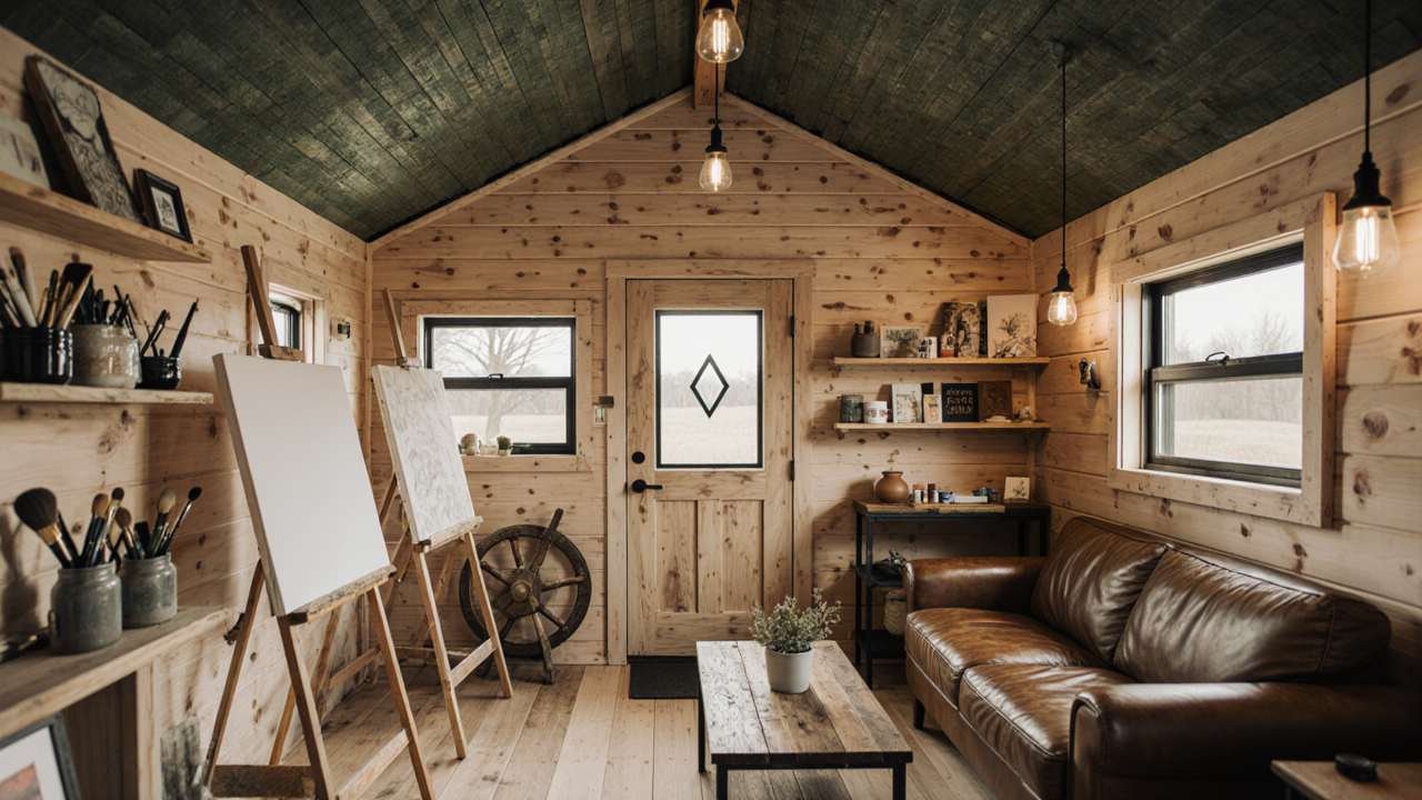Rustic Cabin Artist Studio Shed interior