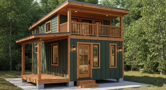 Forest Green & Cedar Warmth - Rustic Cabin Modern Tiny Living