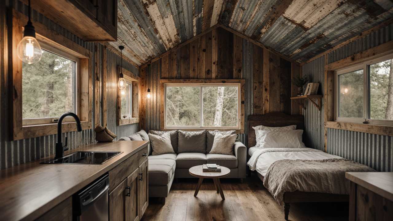 Rustic Cabin – Reclaimed Timber & Corrugated Metal interior