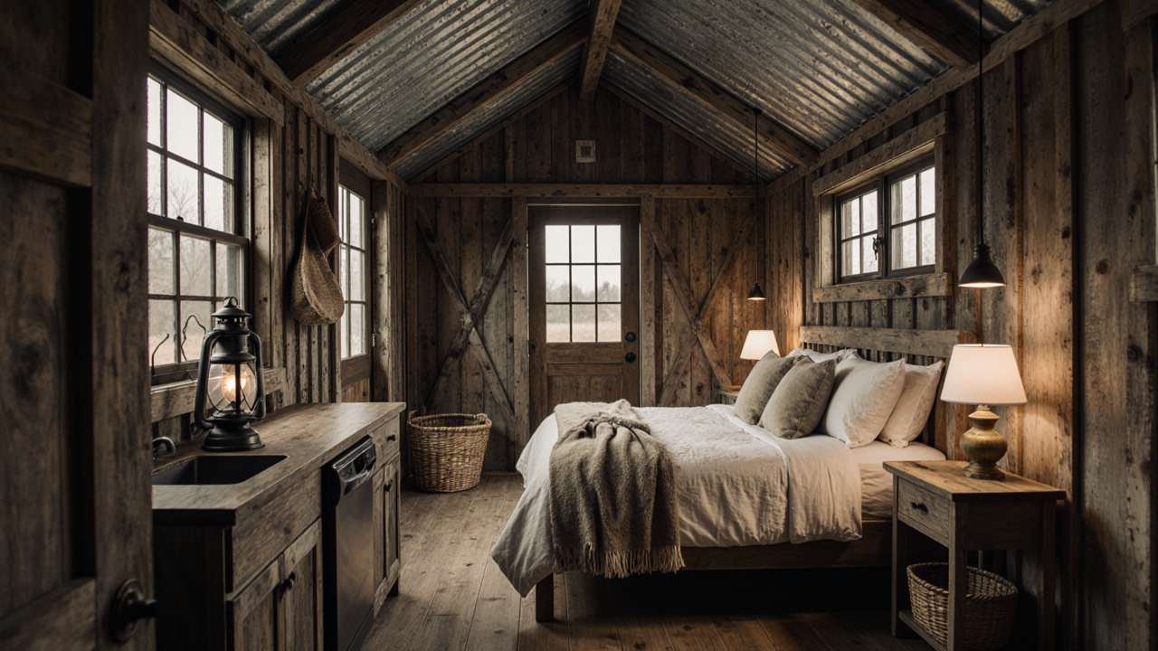 Rustic Farmhouse Shed Cabin interior