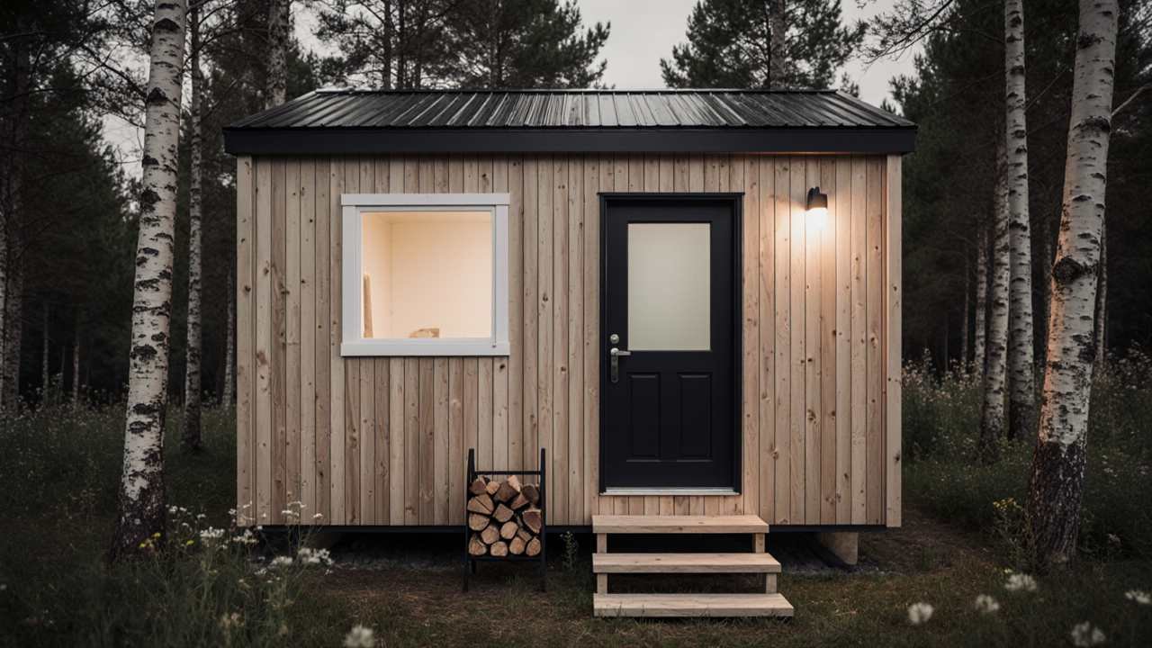 Blonde Wood & Charcoal Craft Haven - Scandinavian Shed for Creative Hygge