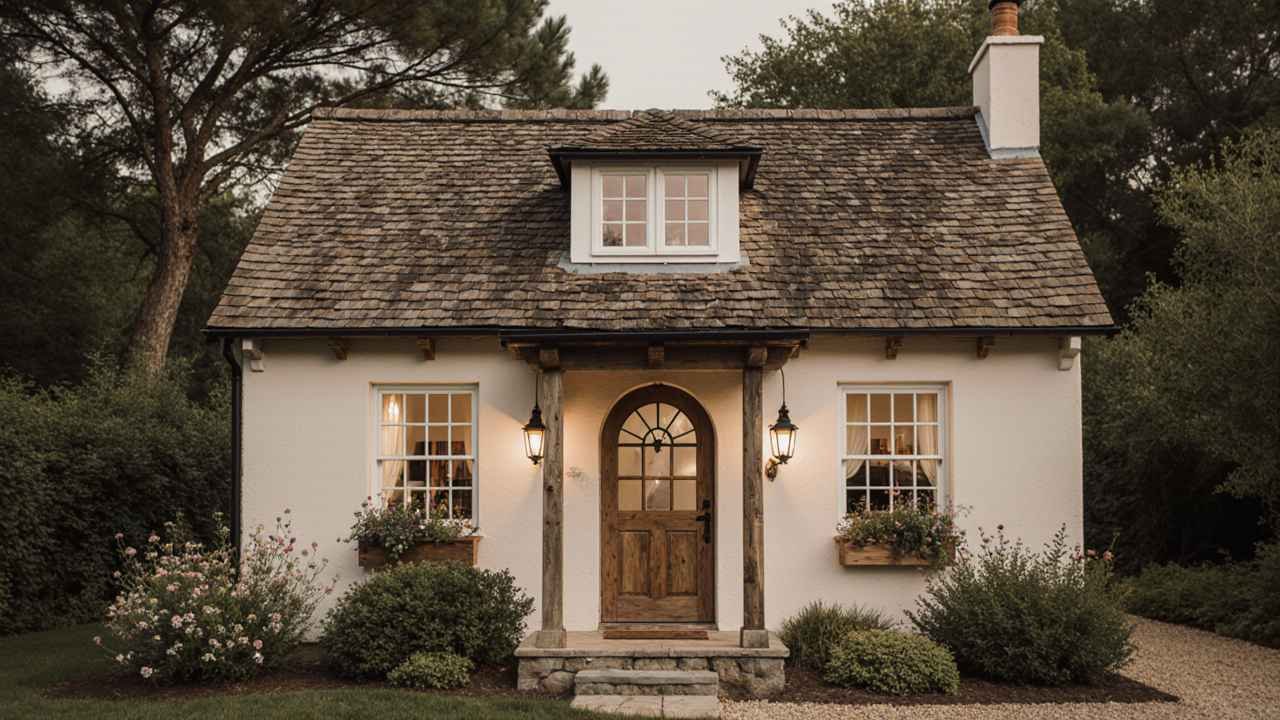 Cream Stucco Fairy Tale Haven - Storybook Cottage Retreat Among Rose Gardens