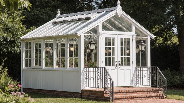 Crystal White Garden Conservatory - Victorian Greenhouse Shed with Botanical Elegance