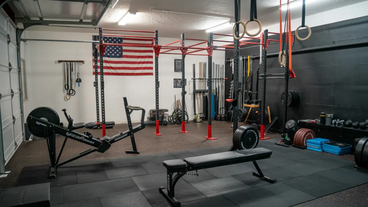 Americana Industrial Garage Gym - A High-Performance Fitness Haven Transformation