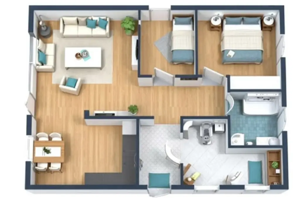 Aqua Breeze Haven – Two-Bedroom Tiny Home with Refreshing Coastal Vibes