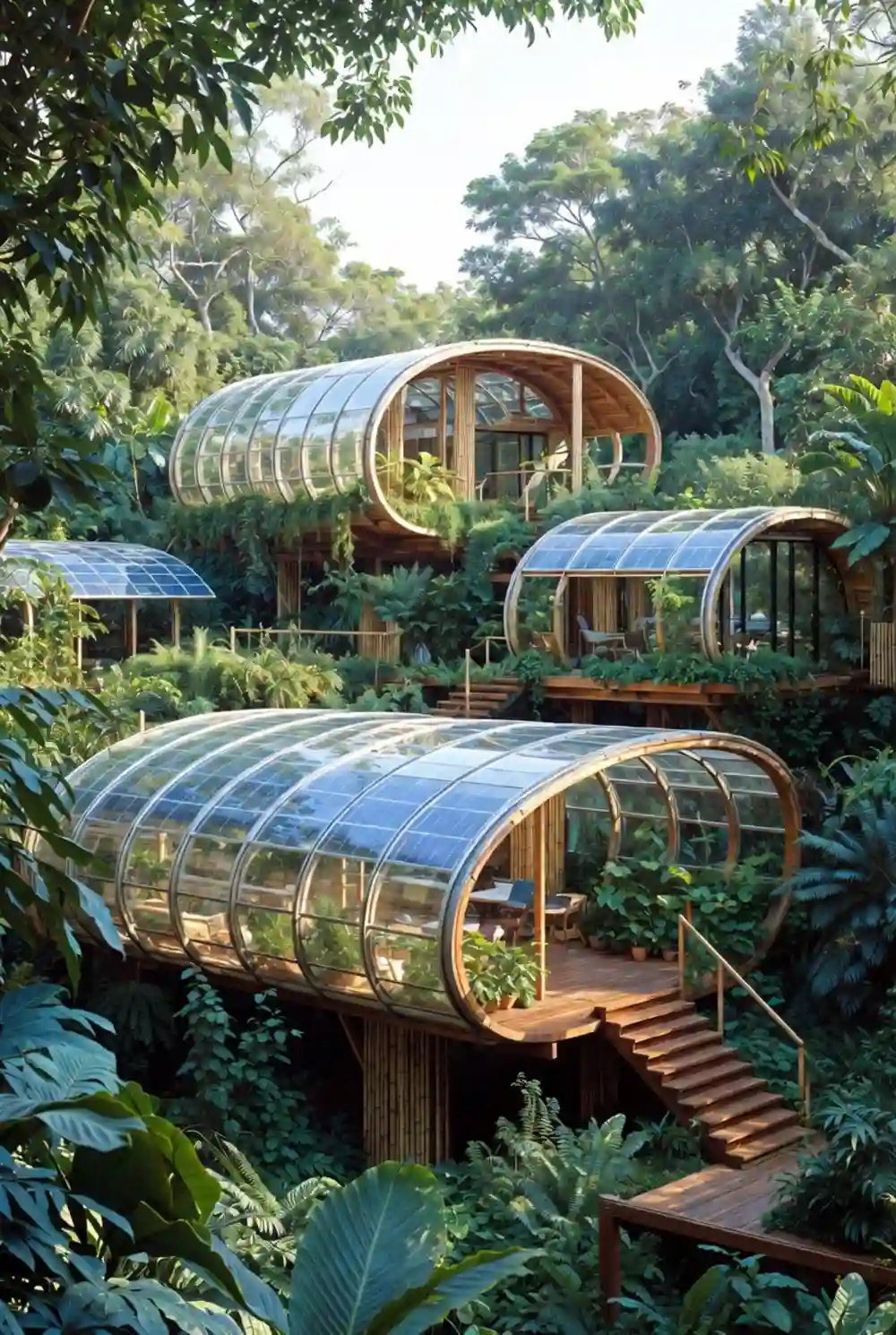 Bamboo & Glass Solar-Tube Habitats - A Biophilic Solarpunk Vision