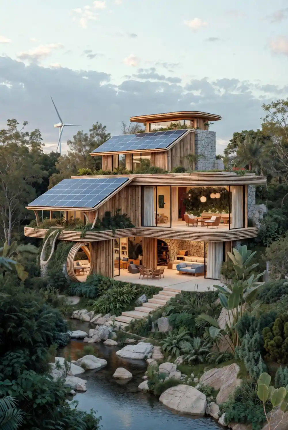 Bamboo and Stone Riverfront Sanctuary - Future-Proof Living with Organic Elegance
