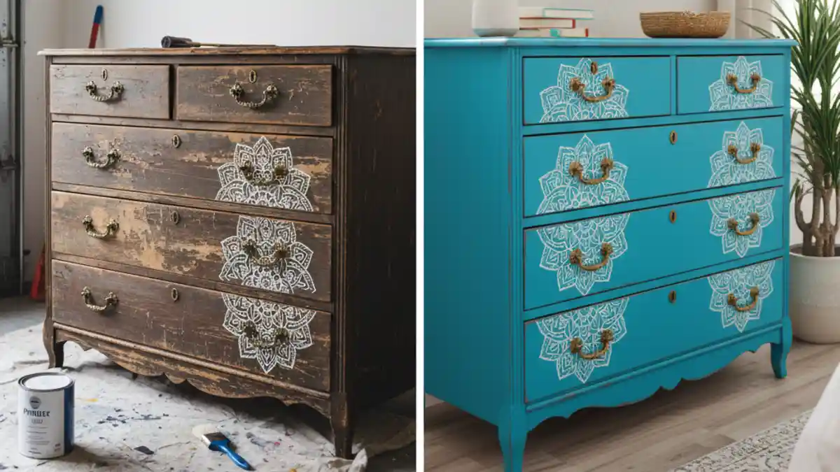 Bohemian Teal Mandala Dresser – A Bedroom's Artistic Centerpiece