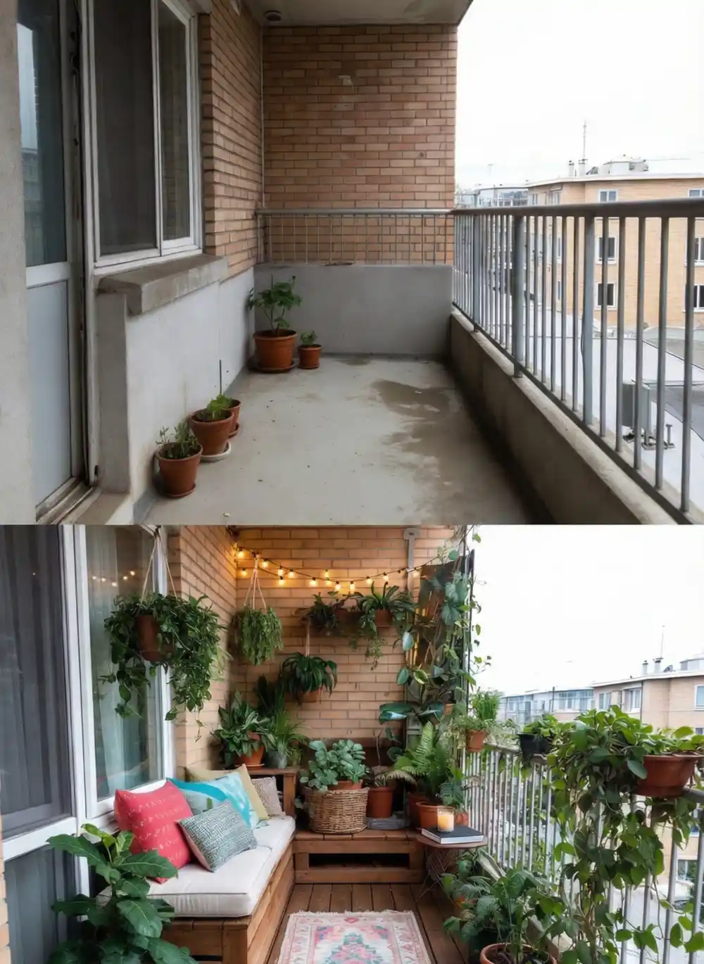 Bohemian Wood & Lush Greenery Oasis – A Cozy City Balcony Escape