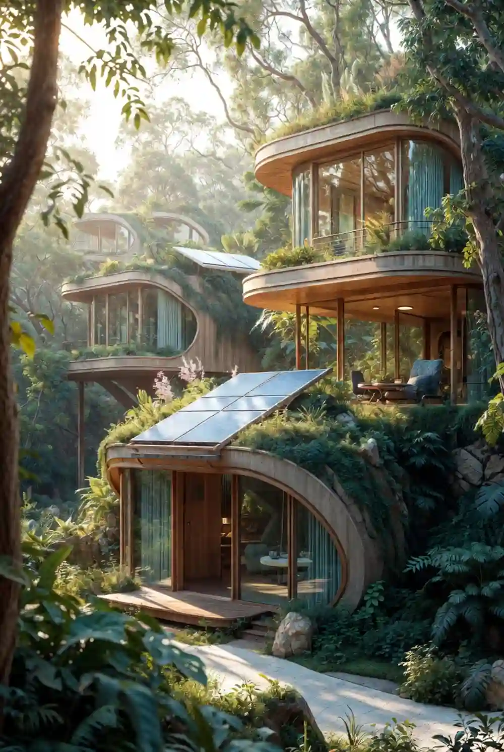 Cascading Green-Roof Terraces - A Solarpunk Vision for Hillside Living