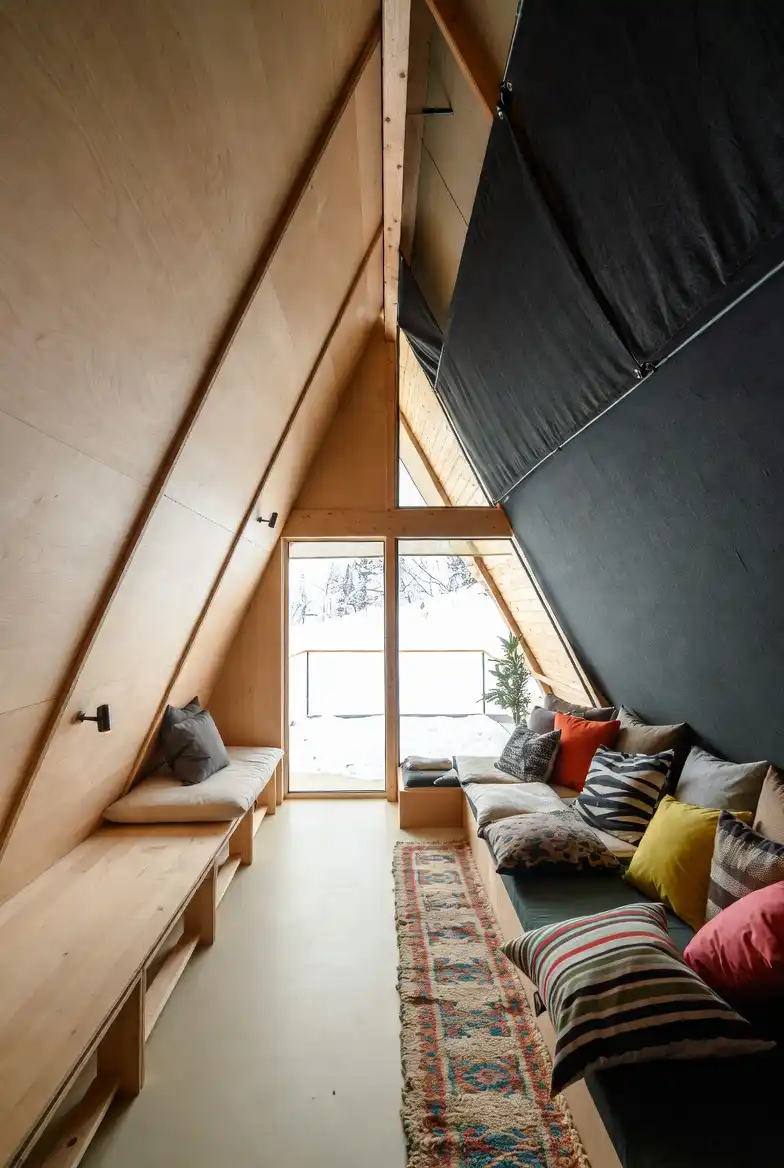 Charcoal Canvas & Plywood Narrow Lounge – Minimalist Structure Meets Maximalist Comfort