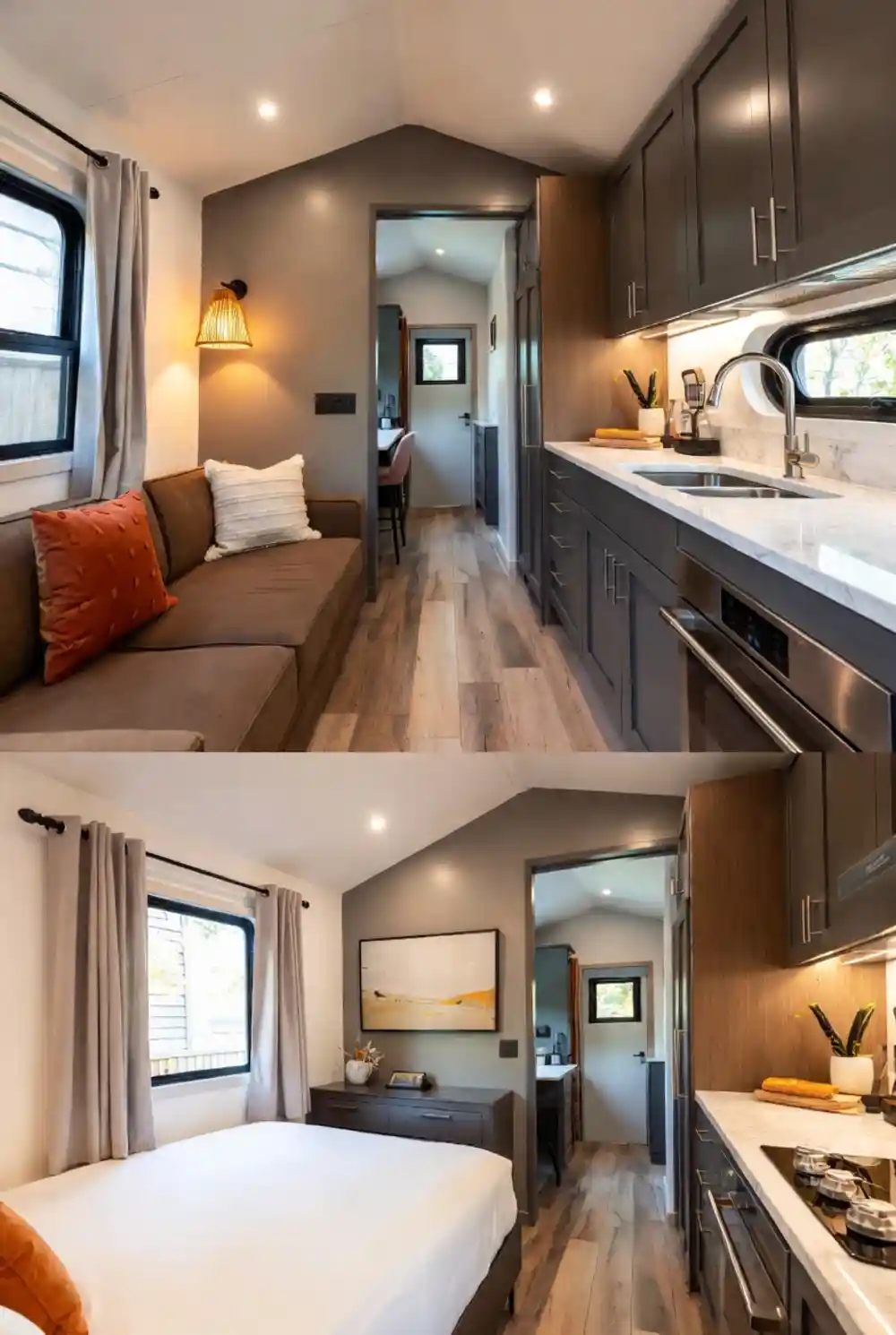 Charcoal Matte & Wicker Galley – High-Contrast Efficiency in a Narrow Footprint